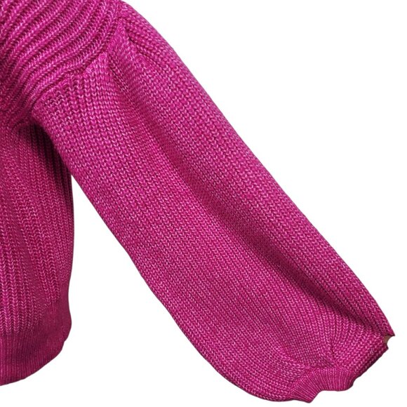 Scoop Hot Pink Long Balloon Sleeve Mock Neck Knit Casual Cozy Sweater Medium - Picture 3 of 8